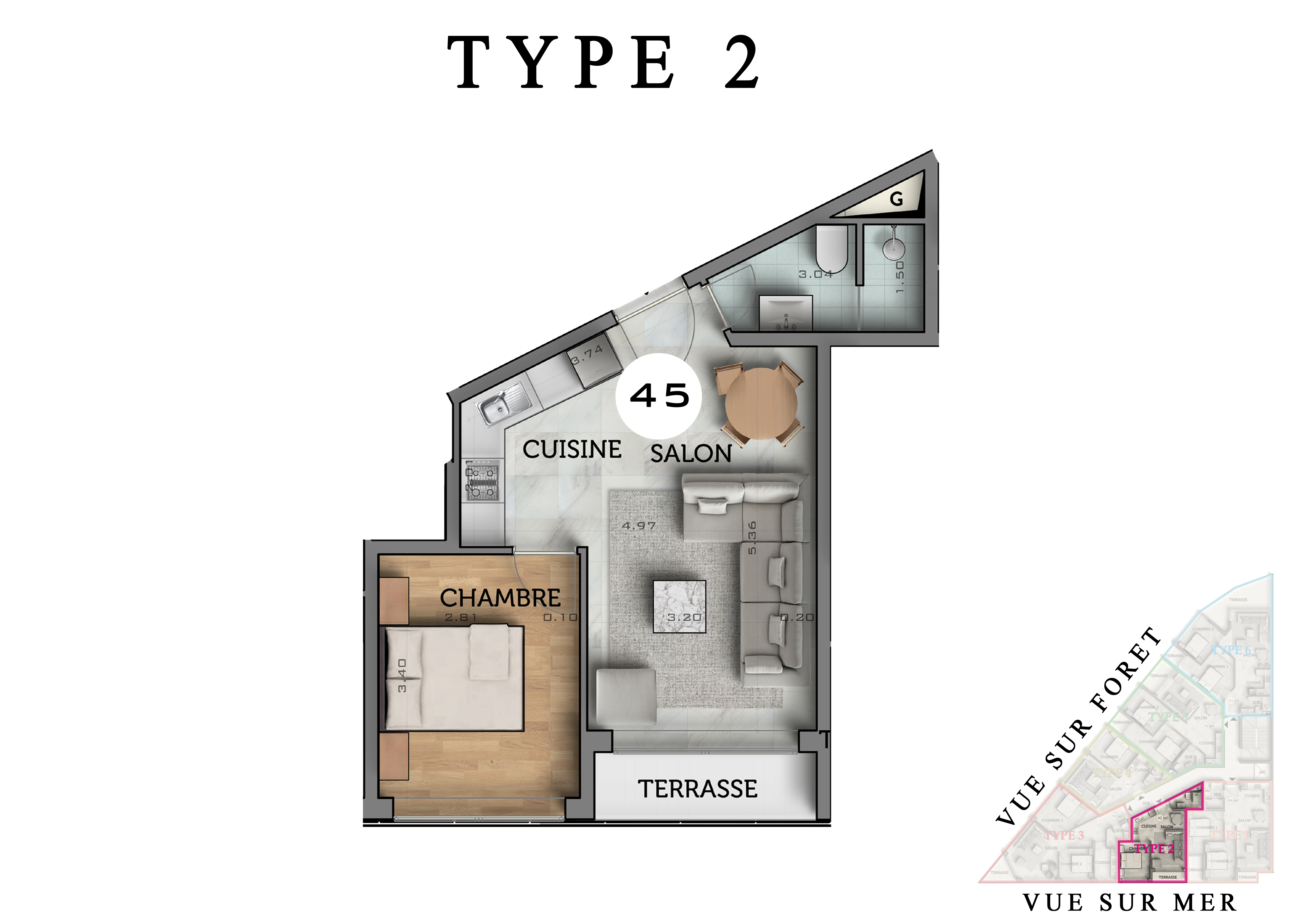 The View III — plan appartement Type 2
